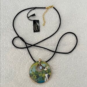 Gold and Black Cat Pendant Necklace Rosina Wachtmeister